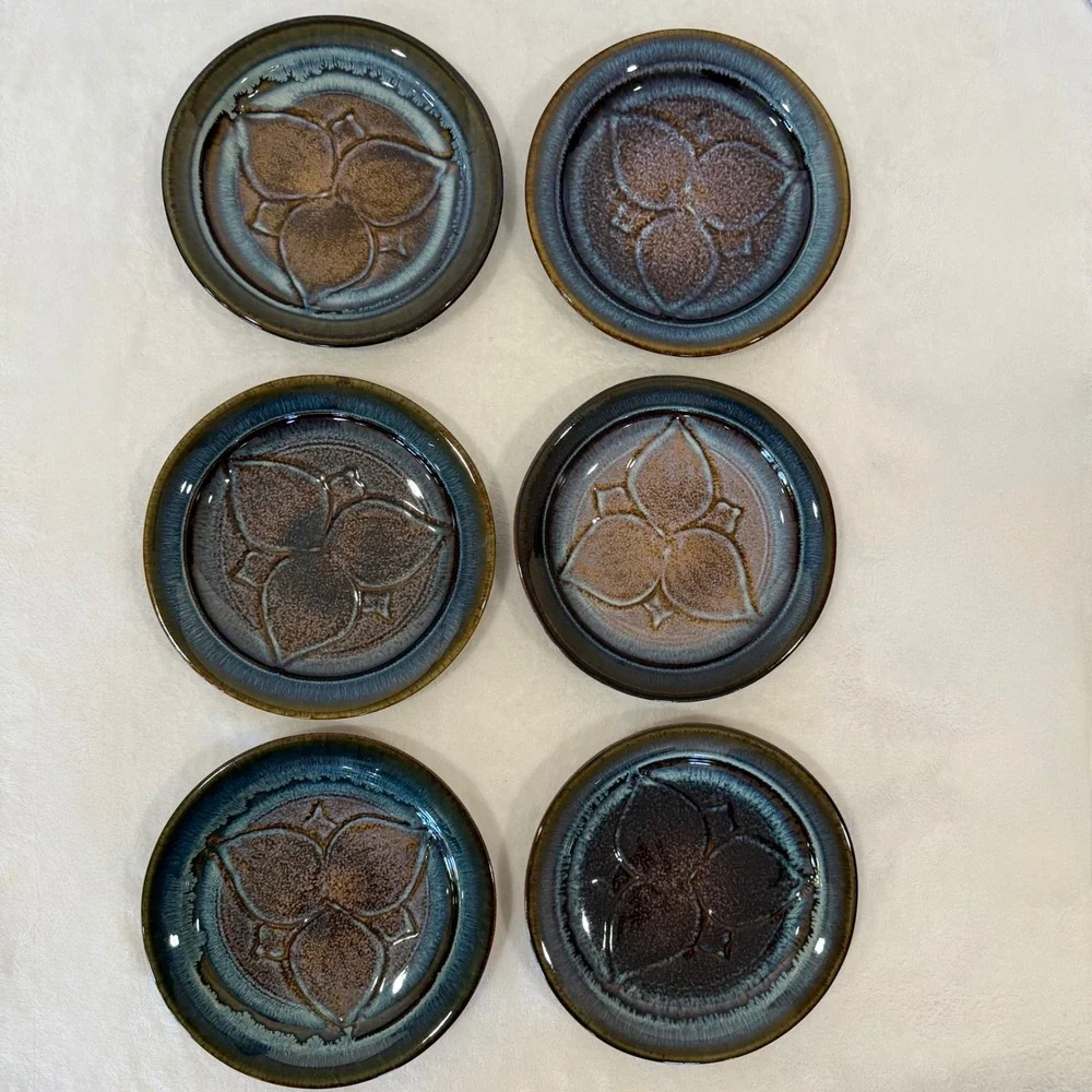 Ben Campbell Studio Pottery Signed Salad Plates Set of 6 Blue Glaze 8.25